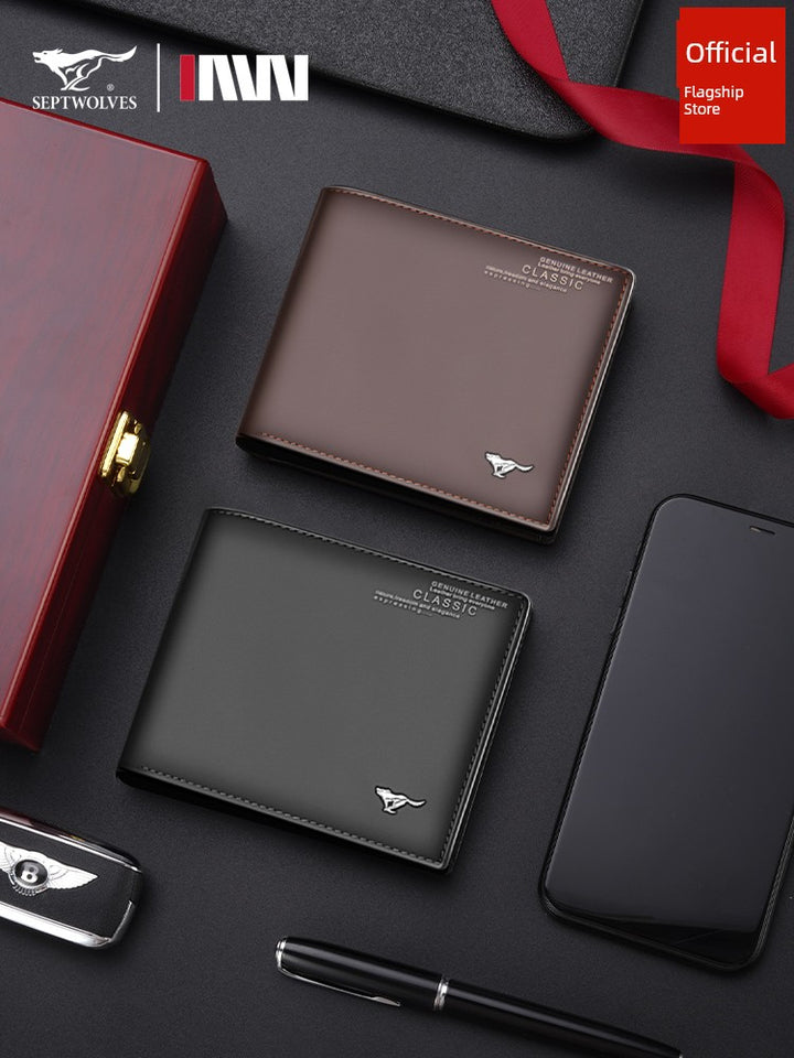 SEPTWOLVES Men Genuine Leather Dad's Wallet for Husband