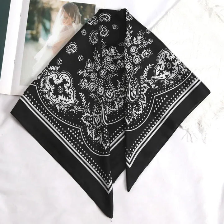 Printed Square Scarf – 70cm Paisley Bandana for Hair & Headwear