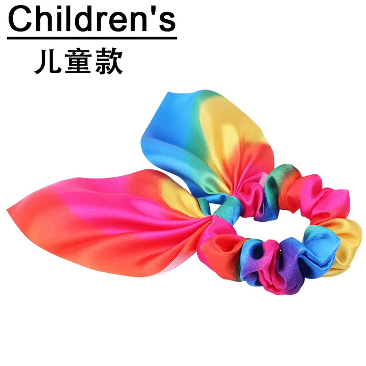 Hair Accessories with Bow Hair Ties Girls Women Elastic Hair Rubber Bands Elastic Rainbow Ribbon Hair Scrunchie Ponytail Holders