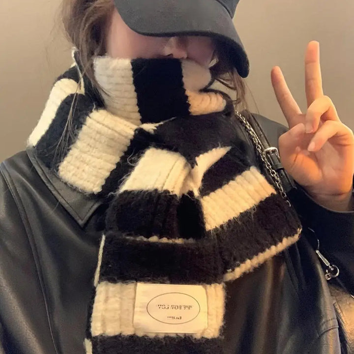 Gothic Striped Shawl – Y2K Winter Scarf for Women
