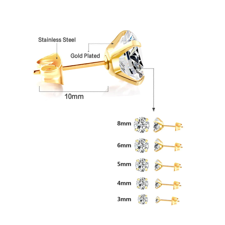 LUXUSTEEL 1 Pairs Shiny Crystal Zircon Stud Earrings For Women Men Round Beads Screw Back Needle CZ Ear Stainless steel 3-8mm