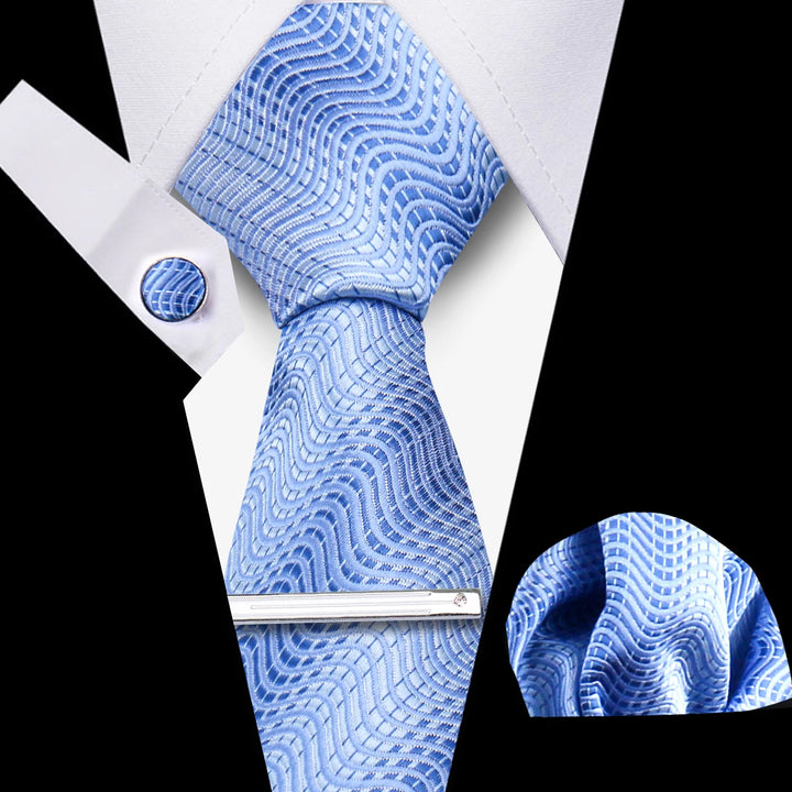 Tie For Men Business Luxury Fashion Necktie Navy Blue 4pcs Set Tie Clip Cufflinks Pocket Square Wedding Suit Accessories Gravata