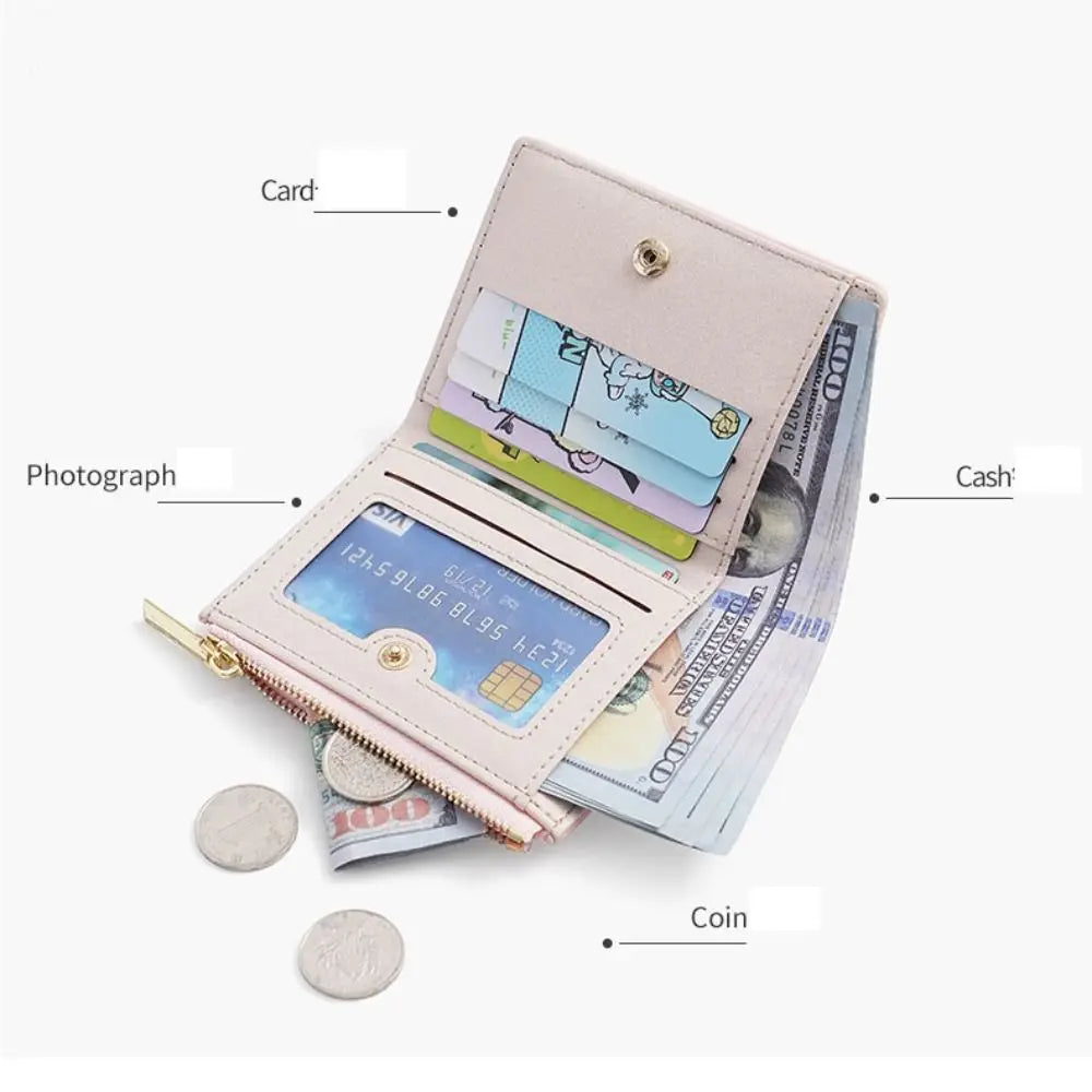 Fashion Embroidery Coin Purse Solid Color PU Short Wallet Zipper Card Bag Women