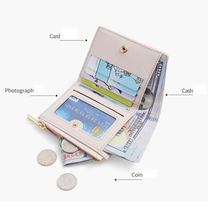 Fashion Embroidery Coin Purse Solid Color PU Short Wallet Zipper Card Bag Women