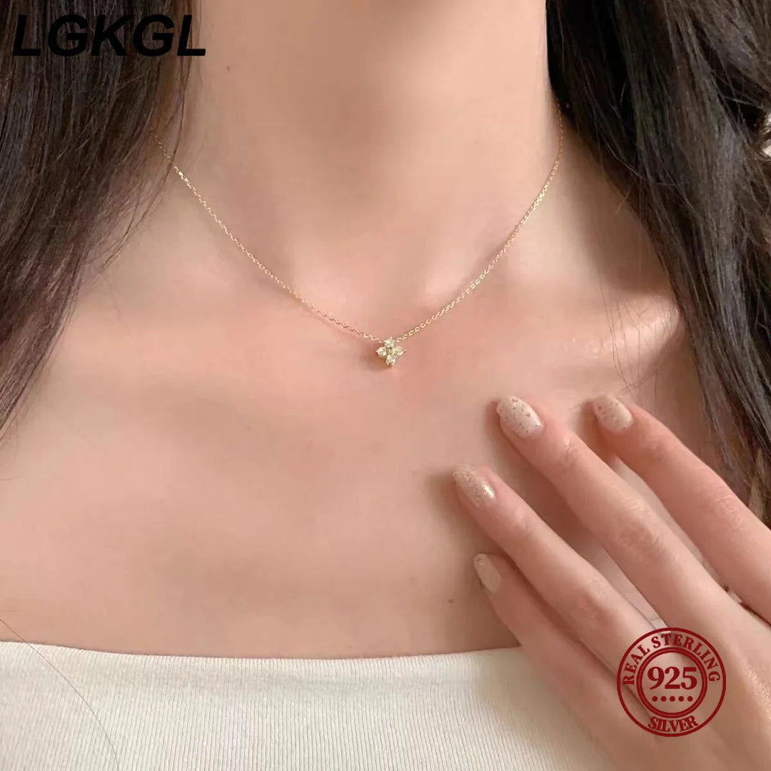18K Gold-Plated Zircon Necklace – S925 Sterling Silver Four Leaf Clover Pendant for Women