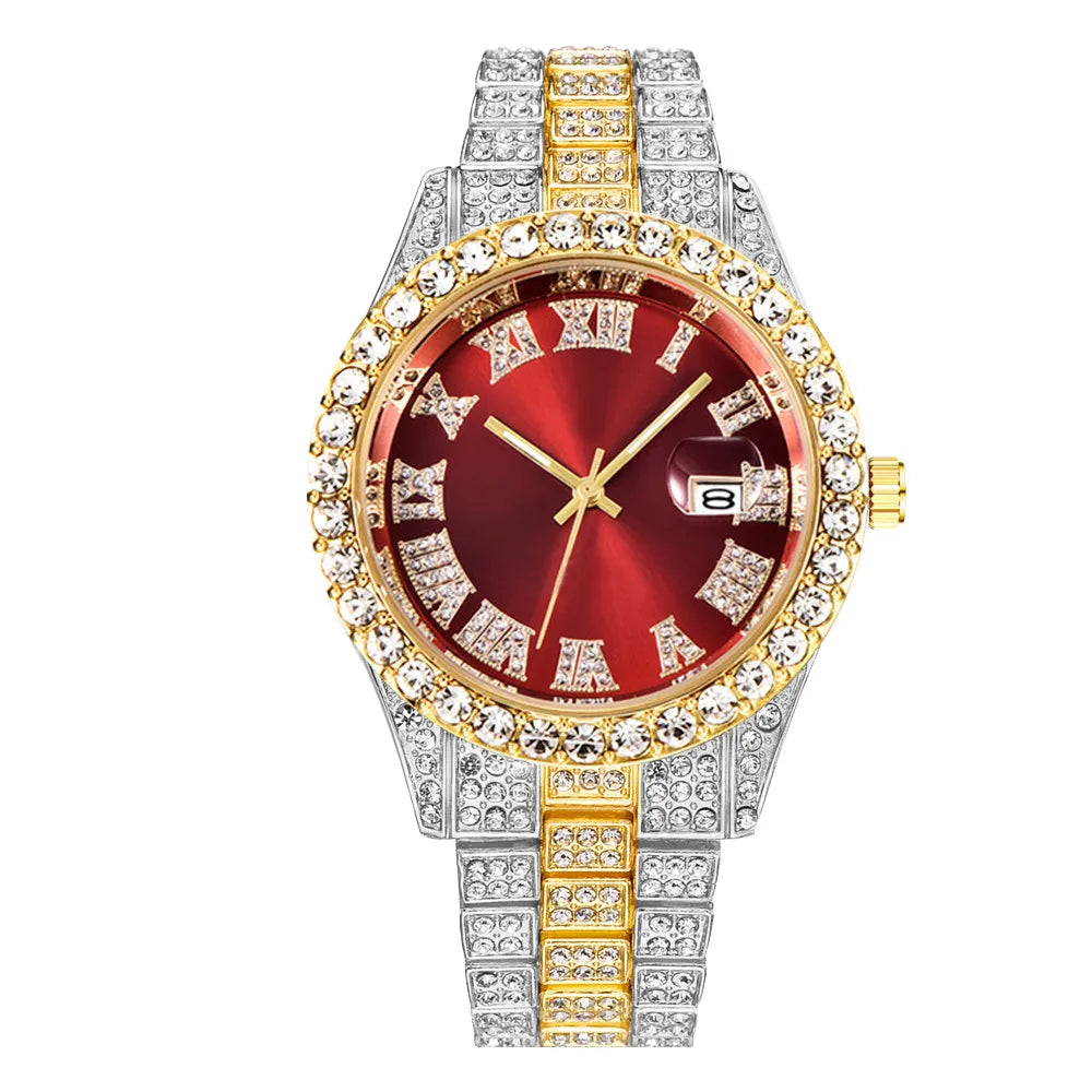 Full Diamond Stainless Steel Quartz Watch for Men