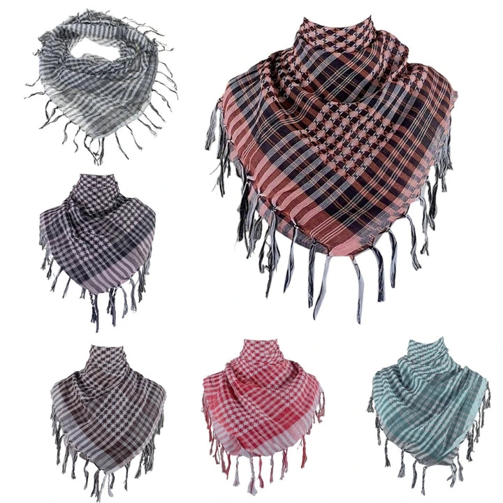 Arab Style Keffiyeh – Houndstooth Pattern Shemagh with Fringe