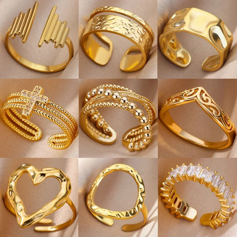 GoldenHeart™ – Vintage Stainless Steel Heart Wedding Ring for Women