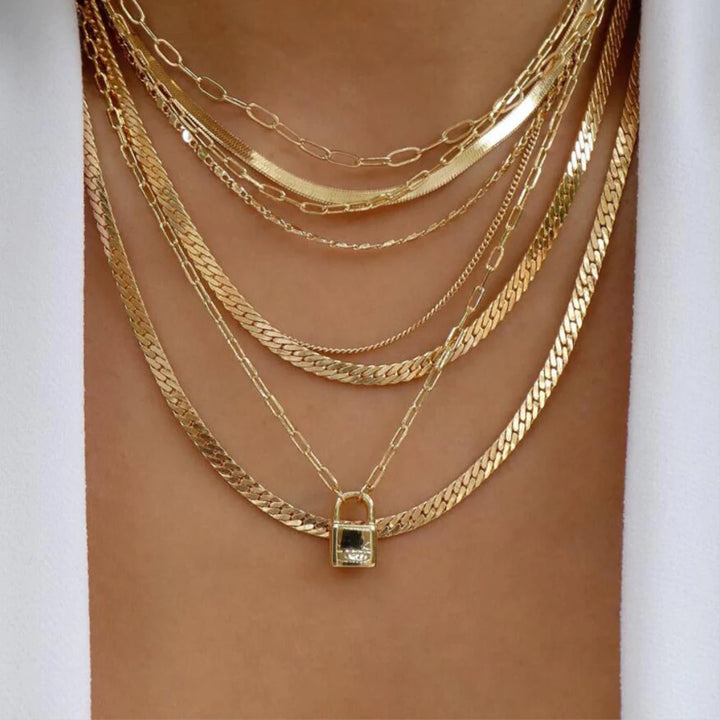 Gold Pendant Necklace Set – Trendy Boho Multi-Layer Crystal Jewelry for Women