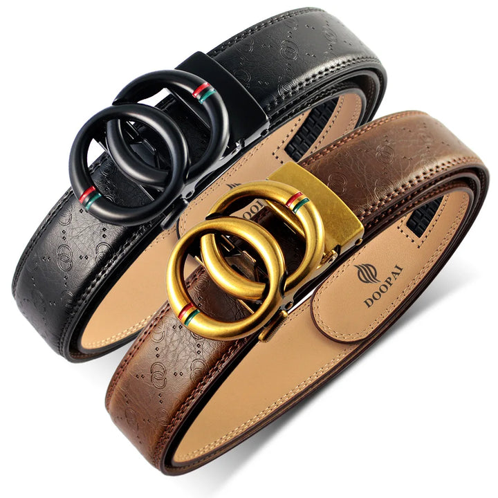 Men Leather Belt Metal Car Automatic Buckle Work Belt Double Loop Round Buckle Belts for Men Women Gifts Gc Belts for Women