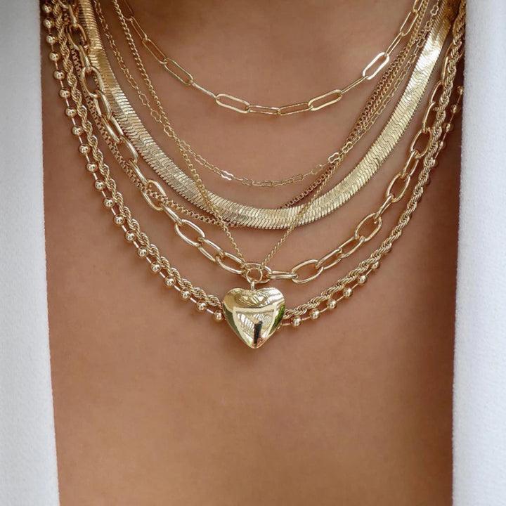 Gold Pendant Necklace Set – Trendy Boho Multi-Layer Crystal Jewelry for Women
