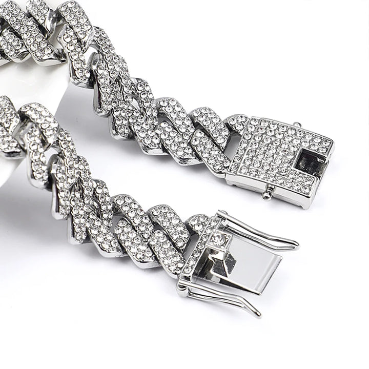 Frosted 15MM Cuban Chain Necklace – Rhinestone Hip Hop Bling