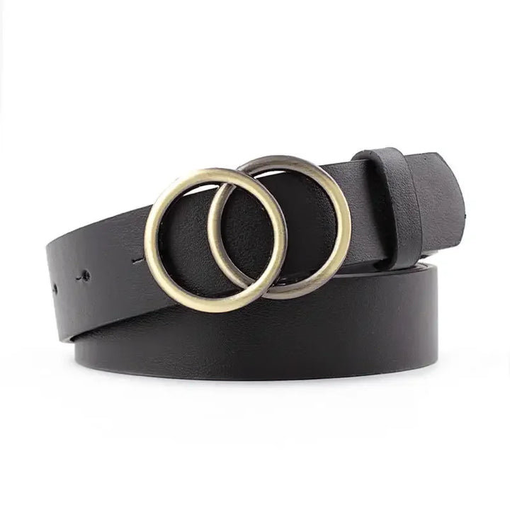Women Belts For Jeans Waist Faux Leather Belt For Dress Ladies Belts For Pants With Fashion Double Golden O Ring Buckle