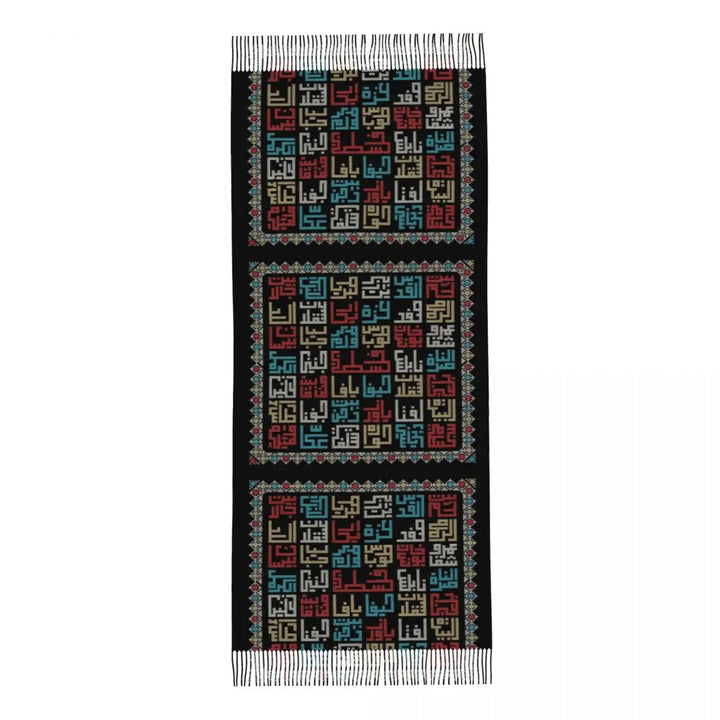 Keffiyeh Pattern Wrap – Large Folk Scarf with Tassels for Fall & Winter