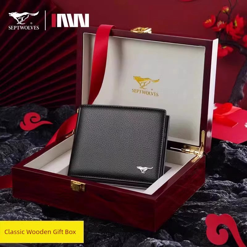 SEPTWOLVES Men Genuine Leather Dad's Wallet for Husband