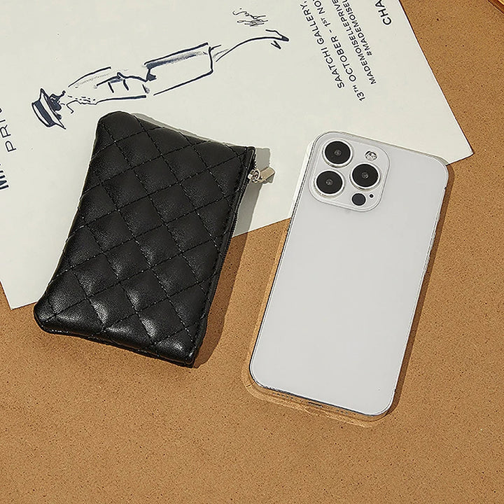 Plaid PU Leather Coin Purse – Mini Zipper Wallet & Card Holder for Women