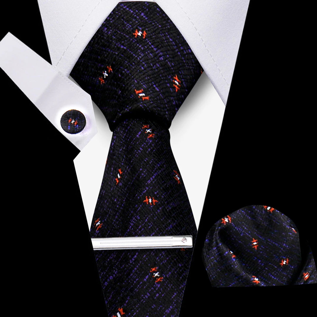 Tie For Men Business Luxury Fashion Necktie Navy Blue 4pcs Set Tie Clip Cufflinks Pocket Square Wedding Suit Accessories Gravata