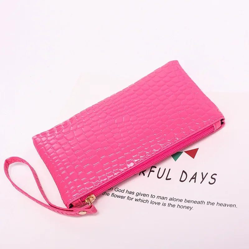 1PC Women PU Clutch Long Casual Wallet Litchi Grain Coin Purse Female Bag Wrist Bags Zipper Phone Pocket Credit Card Holder