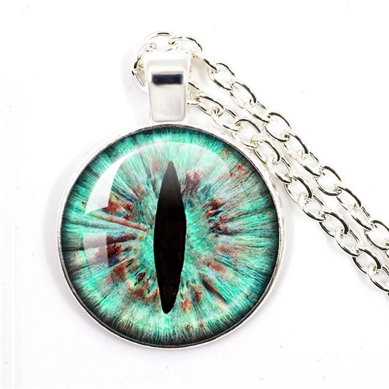 Lovely Fashion Colored Evil Eye Necklace Beautiful Animal Dragon Cats Eye Heart 25mm Glass Cabochon Pendant Gift For Fridends