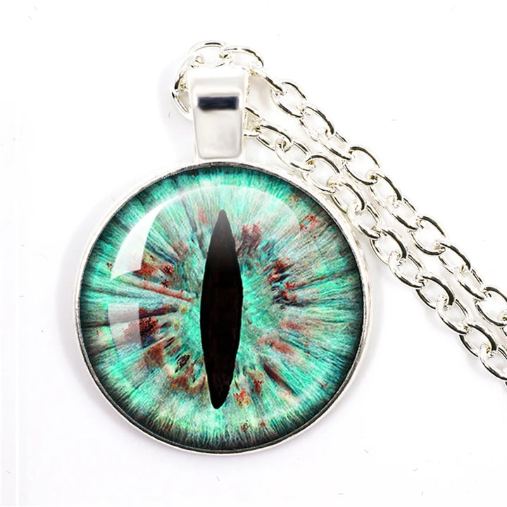 Lovely Fashion Colored Evil Eye Necklace Beautiful Animal Dragon Cats Eye Heart 25mm Glass Cabochon Pendant Gift For Fridends