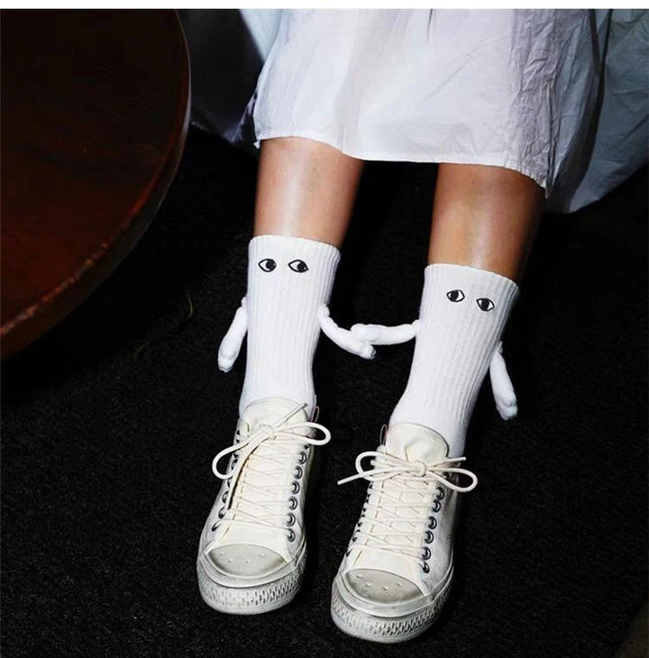 1 Pair Cute Socks Hand In Hand Sock Women Lovely High Quality Solid Color Black White Socks Summer Lace Mesh Short Socks