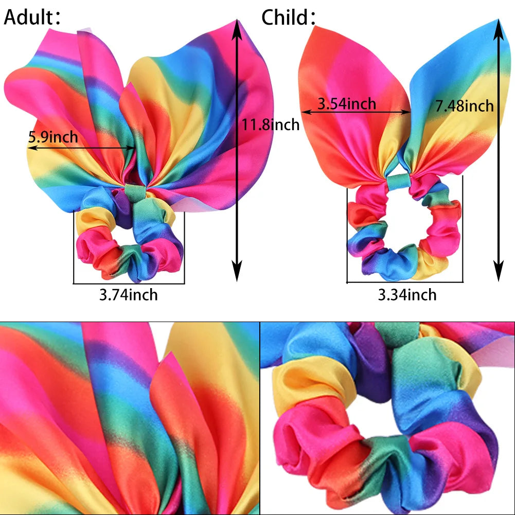 Hair Accessories with Bow Hair Ties Girls Women Elastic Hair Rubber Bands Elastic Rainbow Ribbon Hair Scrunchie Ponytail Holders
