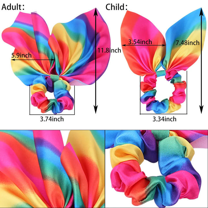 Hair Accessories with Bow Hair Ties Girls Women Elastic Hair Rubber Bands Elastic Rainbow Ribbon Hair Scrunchie Ponytail Holders