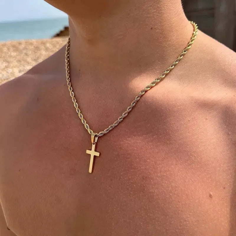 Gold Stainless Steel Cross Pendant Necklace