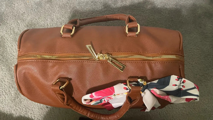 Luxury V Design Boston Handbag – Unisex Crossbody Bag with Silk Scarf