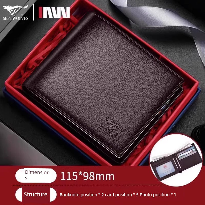 SEPTWOLVES Men Genuine Leather Genuine Goods Short One-Piece Wallet