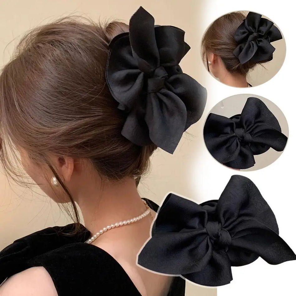 Elegant Women Bow Hair Claw Clips Retro Ponytail Braid Of Winter Autumn The Hair Claw Back Clip Grab Head Accessories Women F5C2