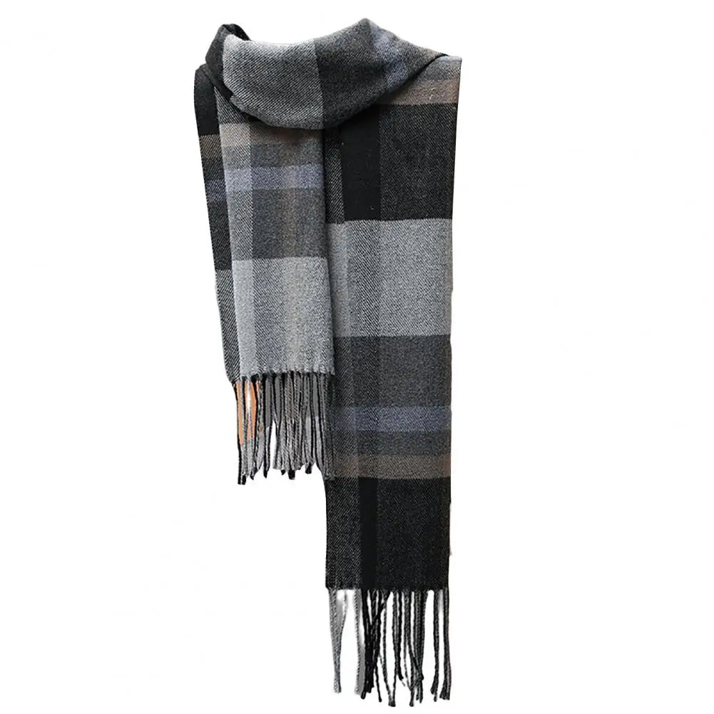 Long Tassel Scarf – Faux Cashmere Plaid Wrap for Men & Women