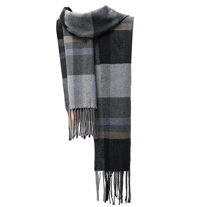 Long Tassel Scarf – Faux Cashmere Plaid Wrap for Men & Women