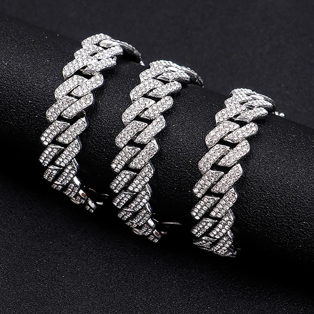 Frosted 15MM Cuban Chain Necklace – Rhinestone Hip Hop Bling