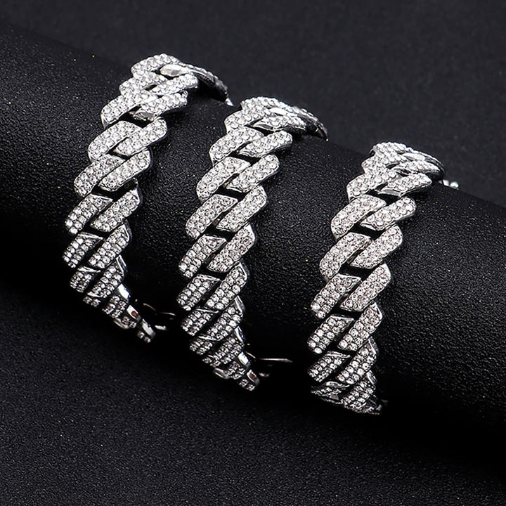 Frosted 15MM Cuban Chain Necklace – Rhinestone Hip Hop Bling