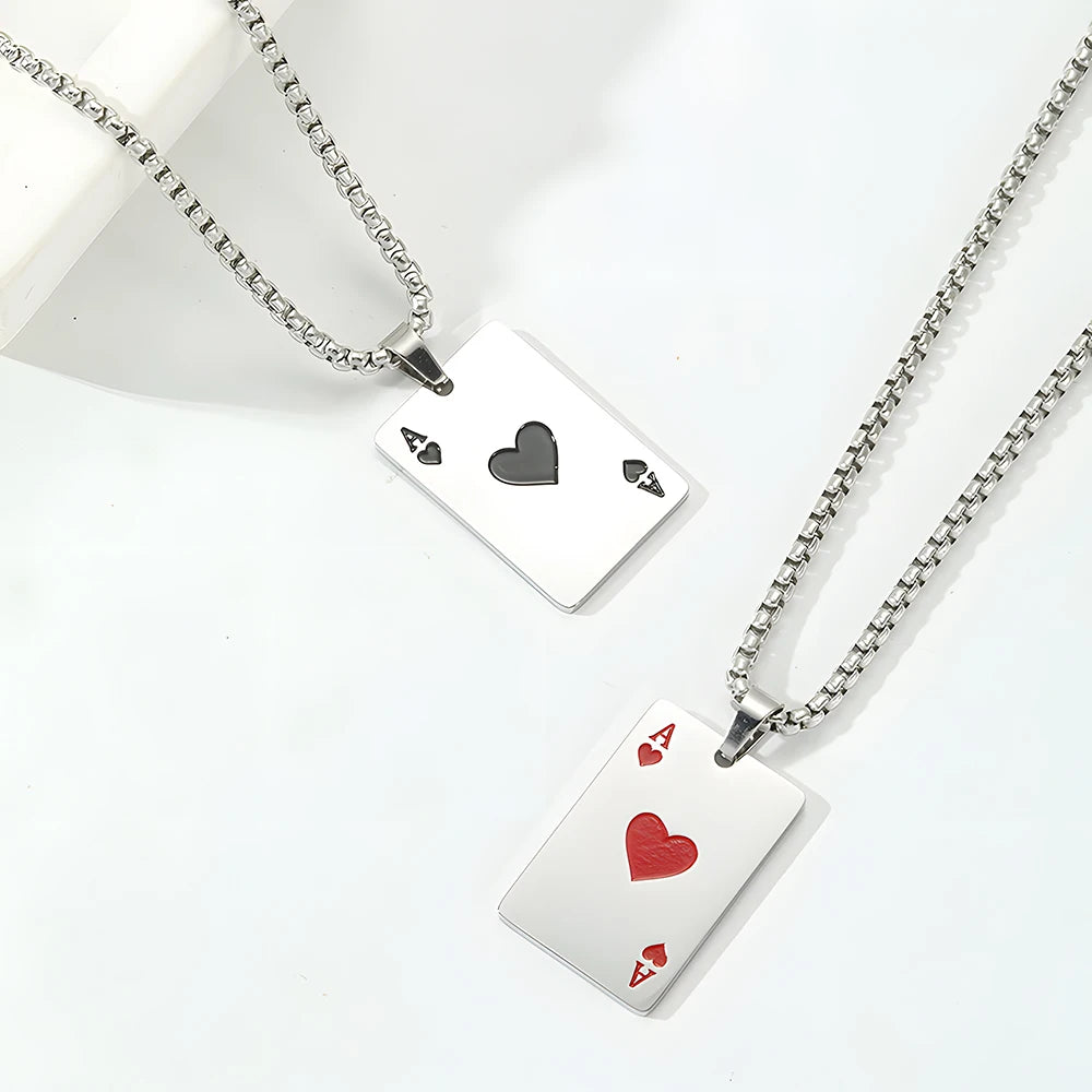 . Poker Ace Card Necklace – Spades & Hearts Hip Hop Chain for Men