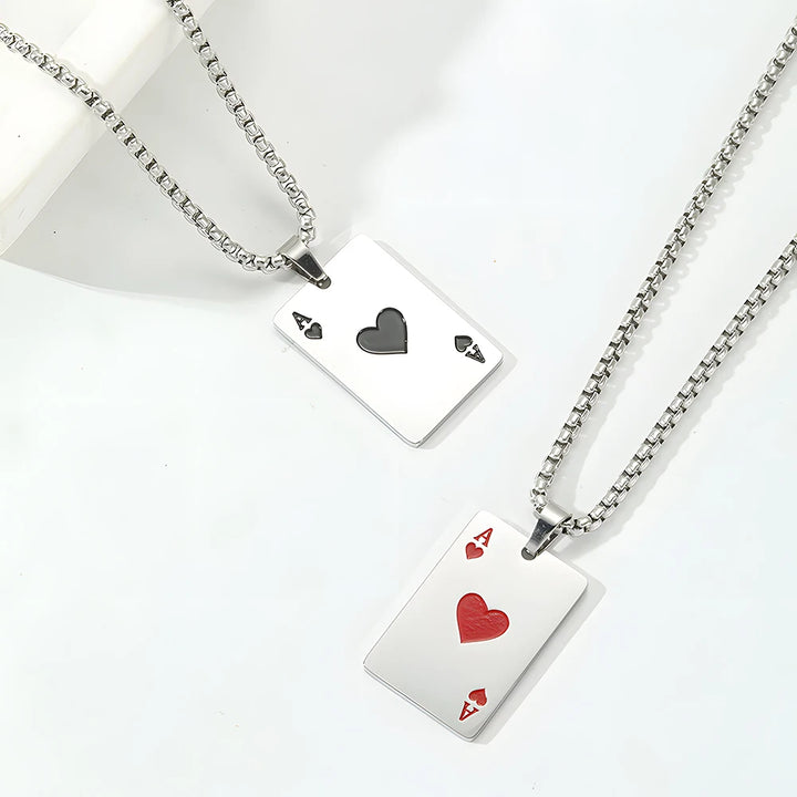 . Poker Ace Card Necklace – Spades & Hearts Hip Hop Chain for Men
