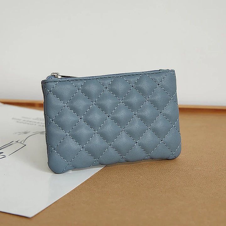 Plaid PU Leather Coin Purse – Mini Zipper Wallet & Card Holder for Women
