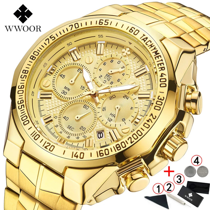 Gold Chronograph Watch – WWOOR Luxury Wristwatch for Men
