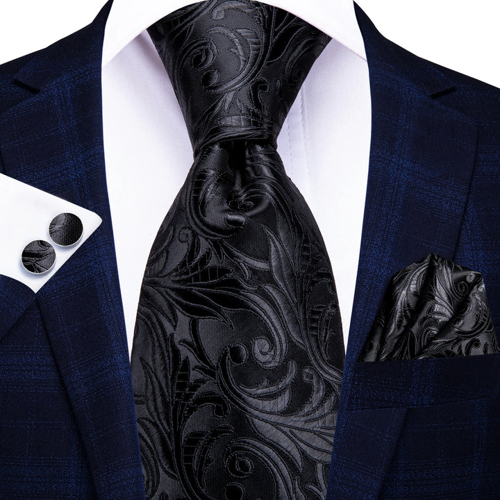 Hi-Tie 8.5cm Business Black Solid Paisley 100% Silk Men's Tie Neck Strip Ties for Men Formal Luxury Wedding Neckties Gravatas