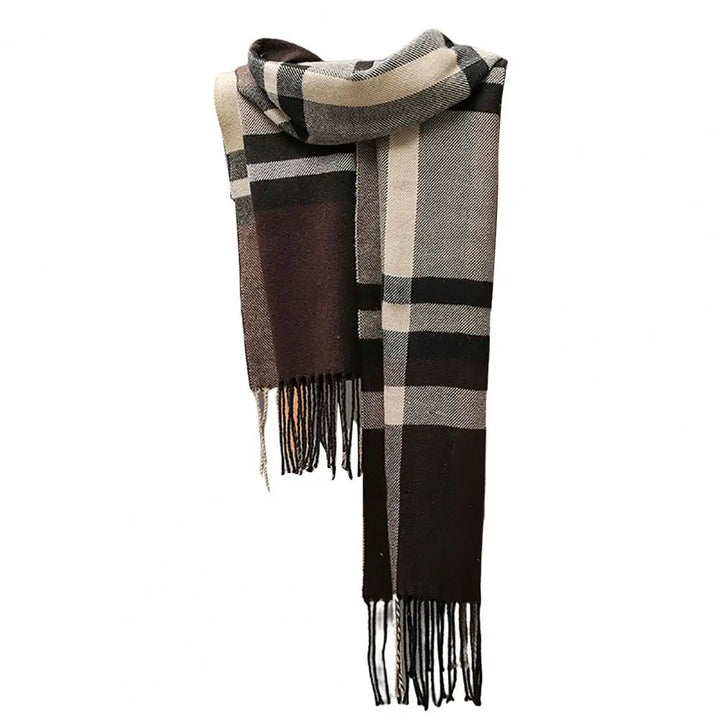 Long Tassel Scarf – Faux Cashmere Plaid Wrap for Men & Women
