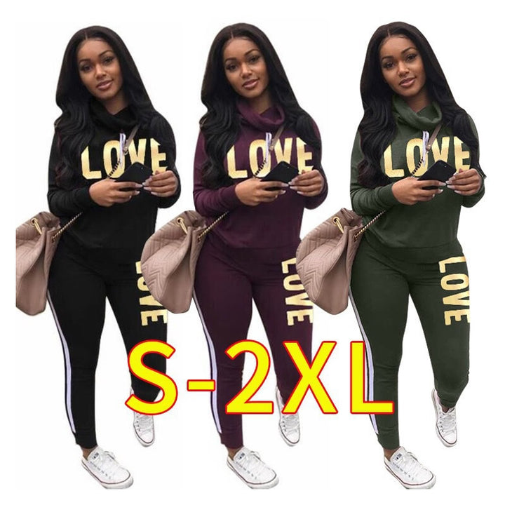 LOVE" Print Hoodie Set