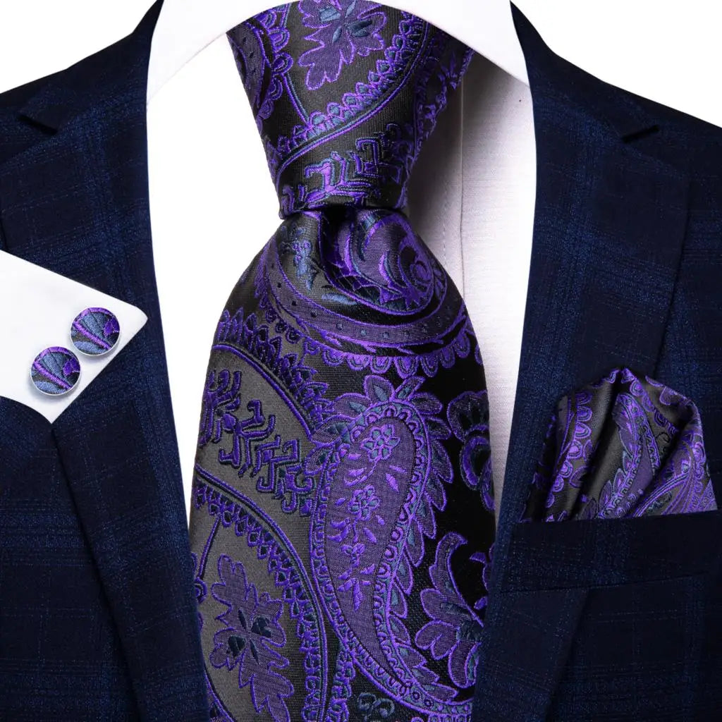 Hi-Tie 8.5cm Business Black Solid Paisley 100% Silk Men's Tie Neck Strip Ties for Men Formal Luxury Wedding Neckties Gravatas