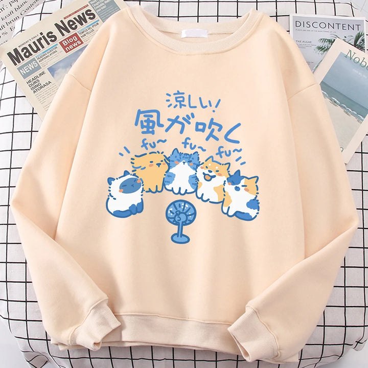 5 Cats Fan Print Sweatshirt