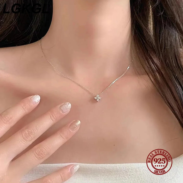 18K Gold-Plated Zircon Necklace – S925 Sterling Silver Four Leaf Clover Pendant for Women