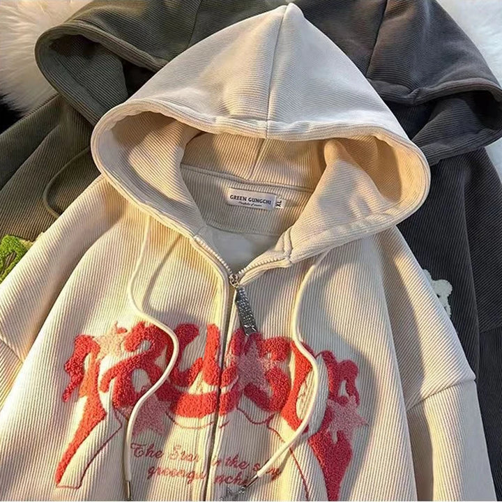 Embroidered Zip-Up Hoodie for Women