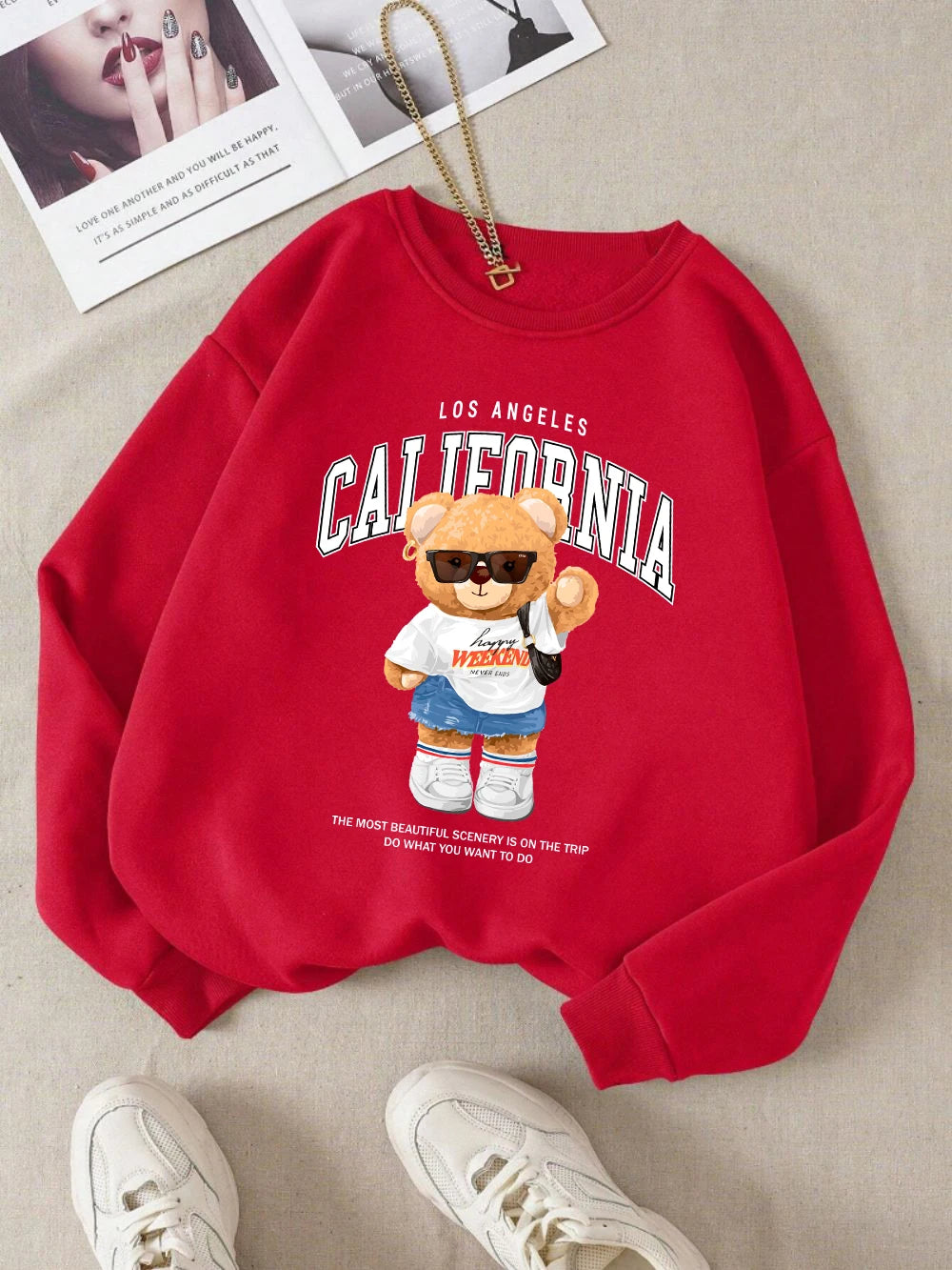 California Bear Print Oversized Hoodie