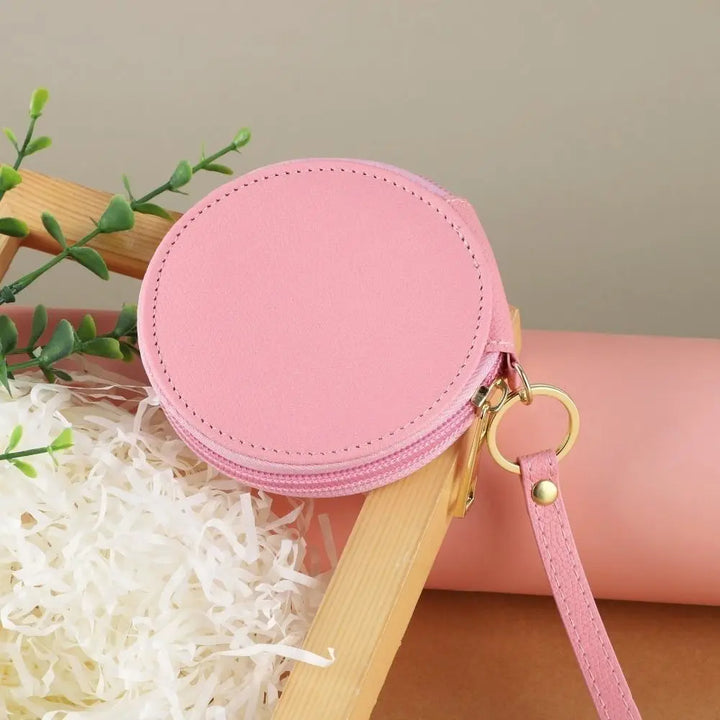 Mini Round Coin Pouch – Solid Color PU Leather Wallet & Accessory Bag