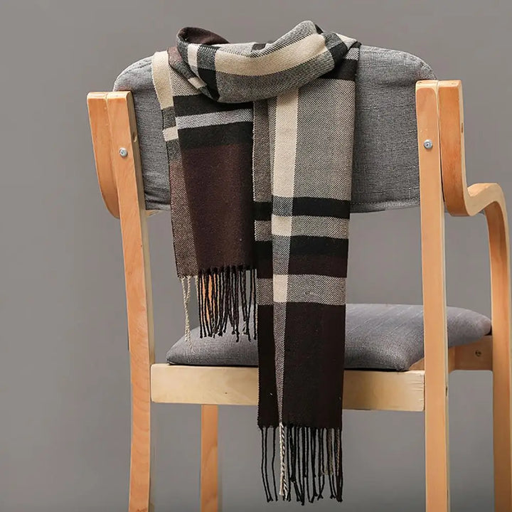 Long Tassel Scarf – Faux Cashmere Plaid Wrap for Men & Women