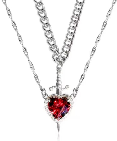 Heart and Sword Necklace - Couple Necklaces - 18k Gold Plated STAINLESS STEEL Zircon Crystal Ring Bracelet Necklace Jewelry Set